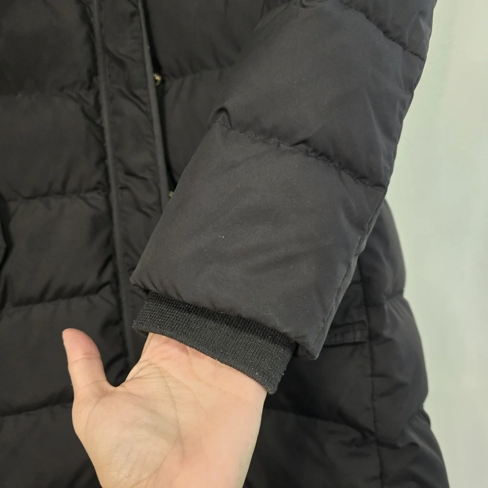 J. Crew Hooded Puffer Coat in black Down Waterfowl Feathers Winter Outdoor